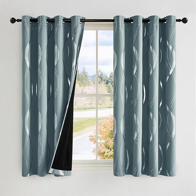NICETOWN 100% Blackout Curtains for Living Room, Stormy Sea, 52 inch by 63 inch, Easy Care Solid Thermal Insulated Grommet Panels and Drapes for Bedroom Decoration, 2 Panels by NICETOWN