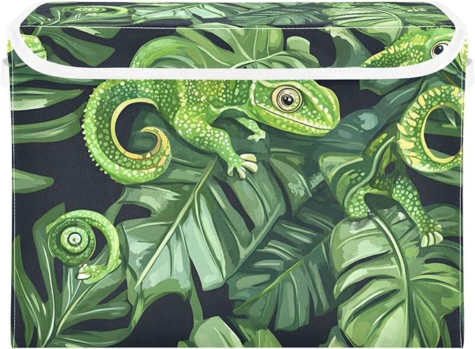 xigua Green Chameleons Storage Bins with Lids and Carrying Handle,Foldable Storage Boxes Organizer Containers Baskets Cube with Cover for Home Bedroom Closet Office Nursery by LLCxigua