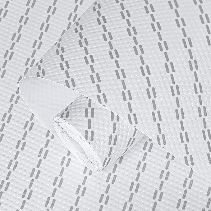Shelf Liners 30 inch x 20 ft Shelf Liners for Kitchen cabinets nonstick Shelf Lining Drawer Mats EVA Protector for Cupboard (White Diagonal Stripes,30 inch x 20 ft) by wohomuke