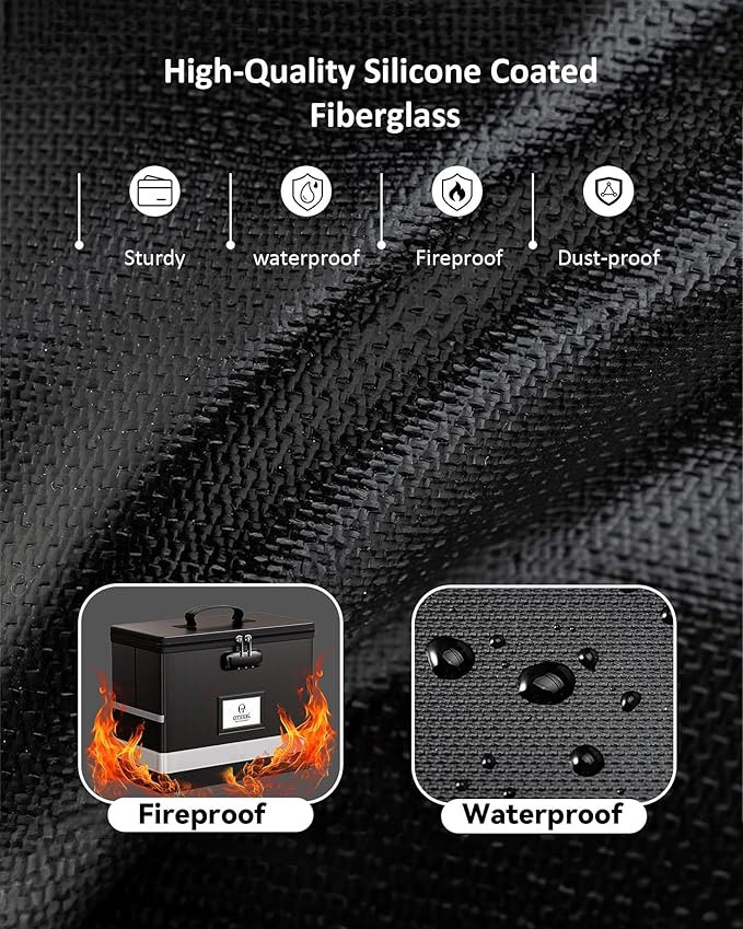 Oterri 2 Pack Fireproof Document Box With Lock, Portable File Safe Box Fireproof Waterproof For Letter Files, Collapsible Fireproof File Box With Handle Black - Image 7