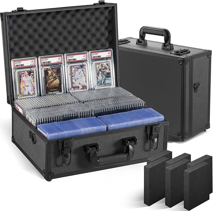 Graded Card Storage Box, Trading Cards Slab Carrying Case, 6 Row Black Hard Sports Cards Holder Boxes with 6 Dividers Fits for PSA BGS SGC Top Loaders Collection by Unknown