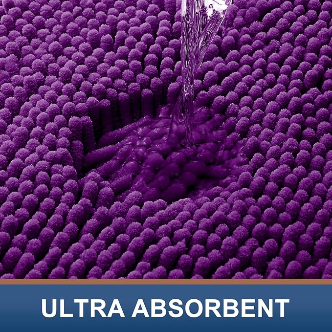 Smiry Luxury Chenille Toilet Rugs U-Shaped 24x20, Soft Absorbent Non-Slip Contour Bathroom Rugs for Toilet, Machine Washable Contoured Bath Mats, Violet - Image 4