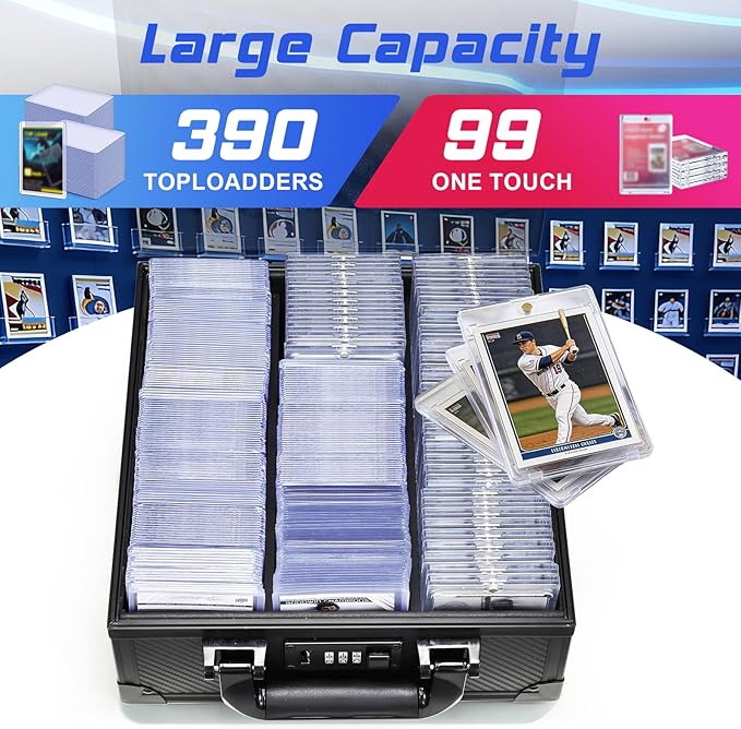 Card Storage Box for 3" x 4" 35pt Toploaders, Sports Cards Case with Lock, Trading Card Storage Box Holds 390 Top Loaders or 99 Magnetic Holders, Card Collection Box for Collectors - Image 2