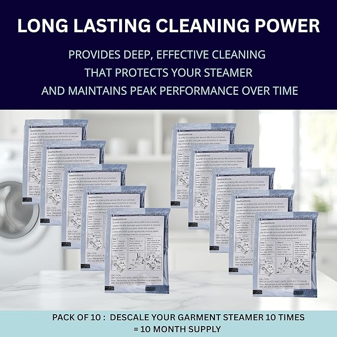 Garment Steamer Descaling Solution Decalcifier Packets for Mineral Deposits and Build-up Removal, Maintenance for Clothes, Works with all Garment Steamer Brands, Cleans Build Up, 10 packs - Image 5
