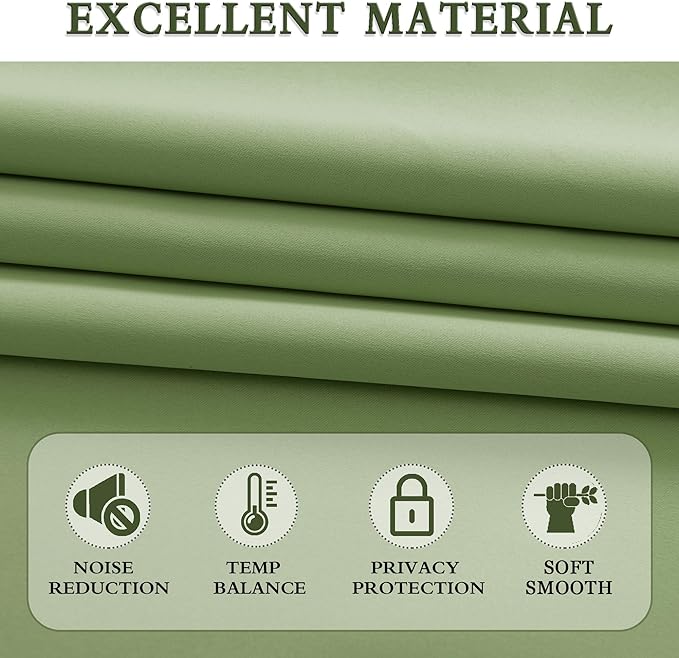 DONREN 2 Panels 60 Inches Wide Blackout Curtain Panels for Bedroom - Room Darkening Thermal Insulated Drapes with Rod Pocket (Sage Green,60 Width by 84 Inch) - Image 3
