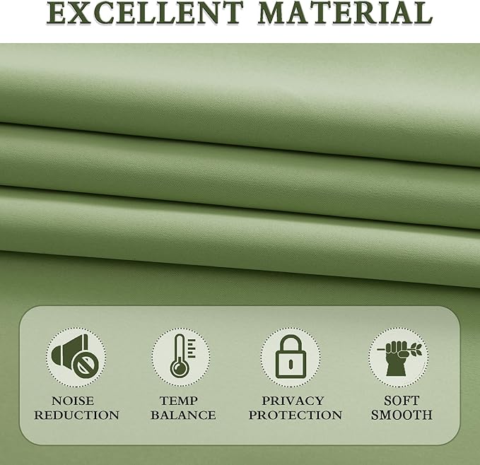 DONREN Sage Green Blackout Curtains - 90 Inches Long Thermal Insulated Room Darkening Curtains for Bedroom (Set of 2 Panels,52 Inch Width) - Image 5