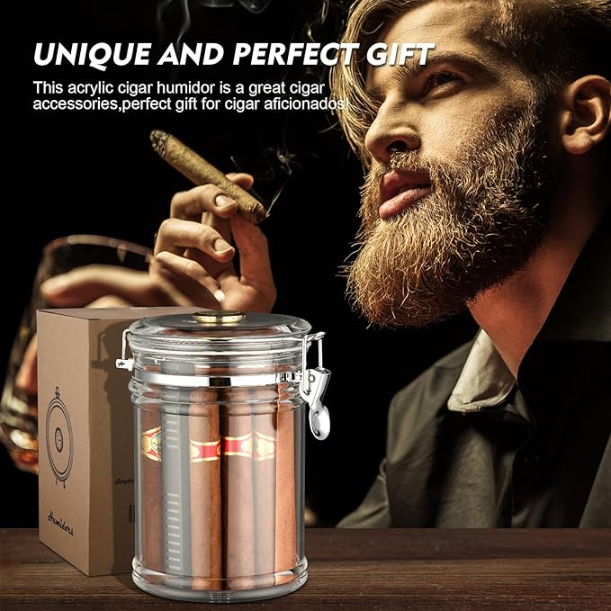 XIFEI Acrylic Humidor Jar with Humidifier and Hygrometer,humidor That can Hold About 18 Cigars (Clear) - Image 5