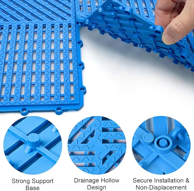MYFAMIREA Modular Interlocking Cushion 12 Pack 11.8" x 11.8" Rubber Floor Tiles Non-Slip Splicing Drainage Mats for Deck, Pool, Shower, Patio, Balcony, Bathroom, Kitchen, Yard (Diagonal, Blue) - Image 4