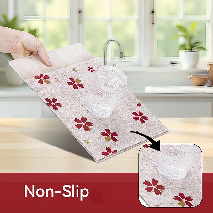 FIFTY FEET 18"x96" Non-Adhesive Shelf Liner for Kitchen Cabinets and Drawers, Washable Non-Slip PVC Cabinet Liner (Red Floral)(1 Roll) - Image 2