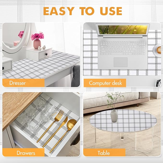 Viseeko Shelf and Drawer Liner for Kitchen Cabinet, Non-Adhesive Cabinet Liners for Shelves, Strong Grip Shelf Paper Non-Slip Waterproof Easy to Cut for Dresser Cupboard, Grey Stripe, 18 in x 30 ft - Image 8