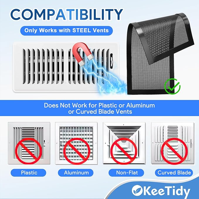 Floor Vent Covers, 4" x 10" Magnetic Mesh Vent Covers Air Vent Covers Mesh Screen Register Vent Covers for Home, Floor, HVAC, AC, Grilles, and RV Vents, 2 Pack - Image 2
