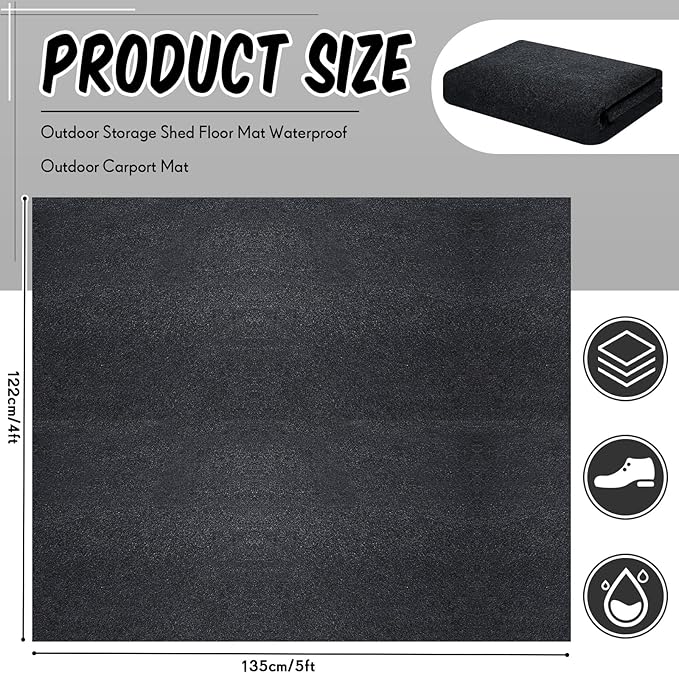 Haull Outdoor Storage Shed Floor Mat Waterproof Outdoor Carport Mat Thickened Soft Patio Furniture Pad Washable with Non Slip Backing, Storage Shed Not Included(4 x 5 ft) - Image 2
