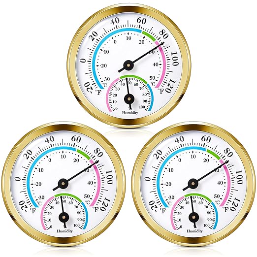Weewooday 3 Pcs Indoor Outdoor Thermometer 2 in 1 Mini Home Temperature Humidity Hygrometer Monitor Gauge for Home Offices Wall(Gold,2.2 Inch) by Weewooday