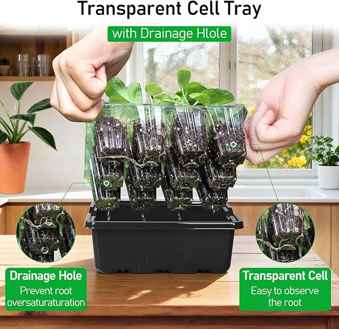 MIXC Seed Starter Tray with Elevated Lid, 120 Cells Seed Starter Kit with Adjustable Humidity Dome, Drainage Hole, Clear Heightened Lids for Indoor Outdoor Greenhouse Gardens, 10 Pack, Black - Image 5