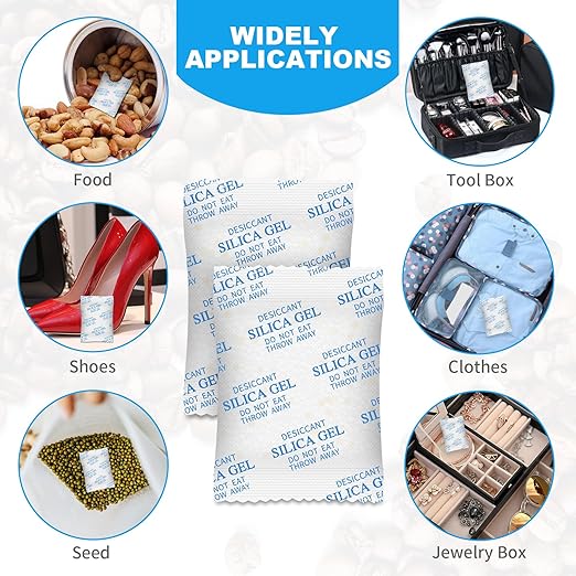 Silica Gel Packets - 10 Gram 120 Packs Moisture Absorbers, Food Grade Desiccant Packs for Storage, Premium Color Indicating Desiccant Packs for Storage, Widely Used for Foods, Electronics, Jewelry - Image 6