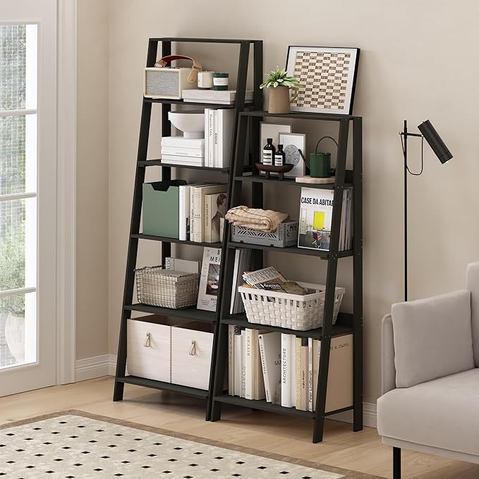Furinno Ladder Book Shelf, 5-Tier Ladder Shelf, Bookshelf, Display Storage Shelves, 13 x 23.6 x 53.5, for Living Room, Home Office, Black Espresso - Image 4
