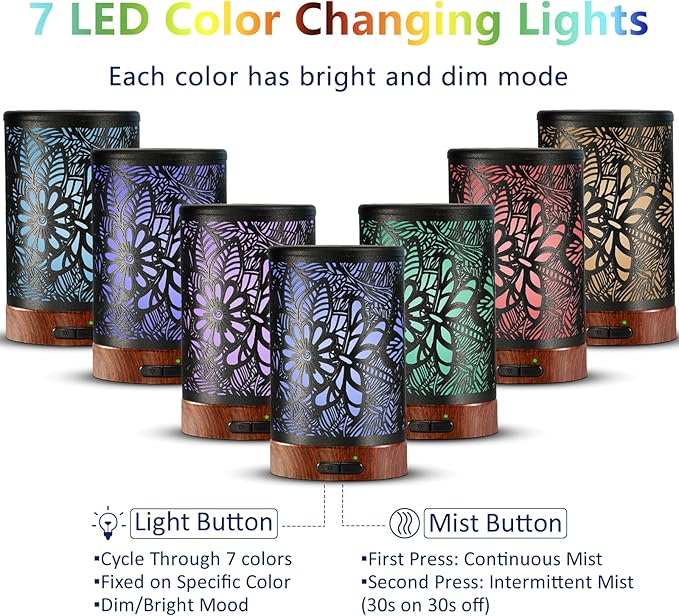 Essential Oil Diffuser Aromatherapy Diffuser - Metal Aroma Diffuser for Home 150ml Ultrasonic Cool Mist Diffuser with 7 Colors Light Auto Shut-Off Protection for Home Office Decor & Gift (Dragonfly) - Image 3