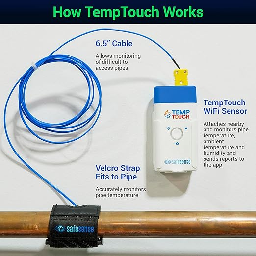 TempTouch WiFi Clamp Temperature and Humidity Sensor, Smart Thermometer for Plumbing and HVAC, App-Controlled Wireless with Velcro Strap - Image 5