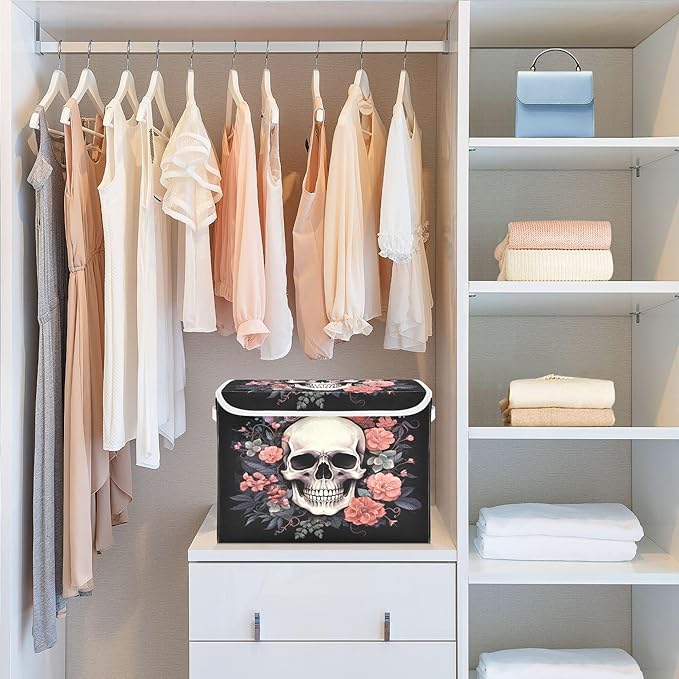 xigua Skull Storage Bins with Lids and Carrying Handle,Foldable Storage Boxes Organizer Containers Baskets Cube with Cover for Home Bedroom Closet Office - Image 6