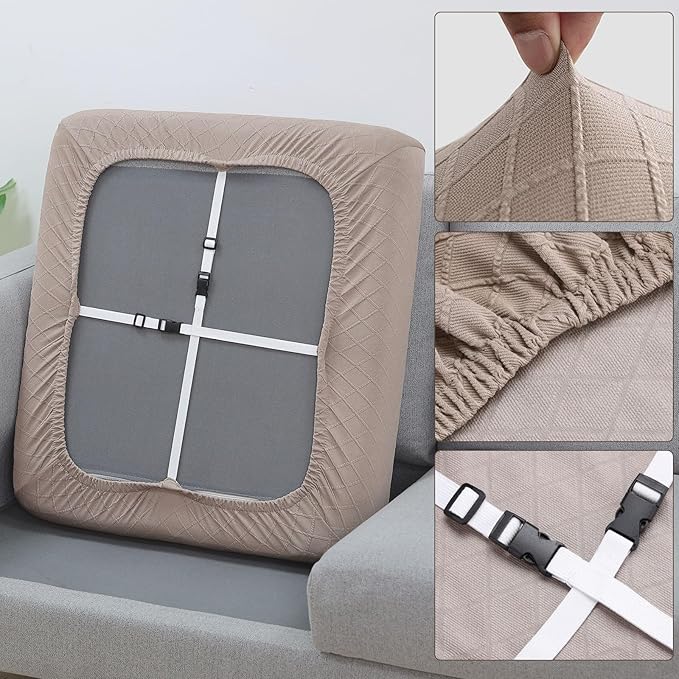 Fuloon Waterproof Seat Cushion Covers 2 PCS, Stretch Sofa Cushion Slipcovers Couch Covers Solid Washable Furniture Protector Suitable for Armchair Loveseat Sofa (Khaki) - Image 4