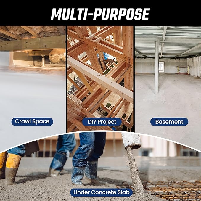 Crawl Space Vapor Barrier - 10 Mil Vapor Barrier - (12' x 120'), Tear Resistant, Heavy Duty Vapor Barrier Plastic, Drop Cloth Moisture Barrier Plastic Sheeting Covering for Crawlspace Encapsulation - Image 8