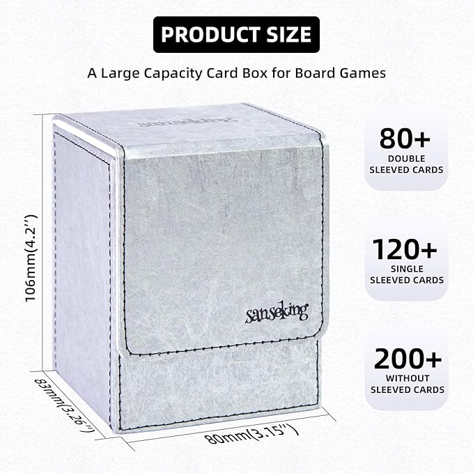 Magic Card Deck Box for MTG Single Deck Card Box fits 100+ TCG Sleeved Cards Tyvek® Paper Card Box Top Loading Card Boxes Magic Gift for MTG TCG CCG (Vertical,Silver) - Image 2