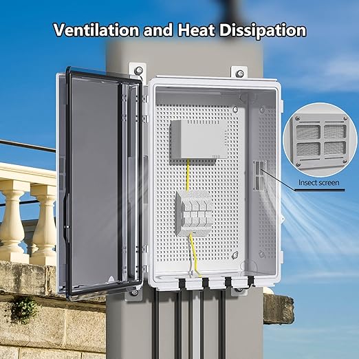 ABS Electrical Junction Box, Ventilated Design, Cable Grommets, IP65 Waterproof Enclosure, Indoor/Outdoor Use with Mounting Panel .(Clear Cover, 13.8"x9.7"x5.9") - Image 2