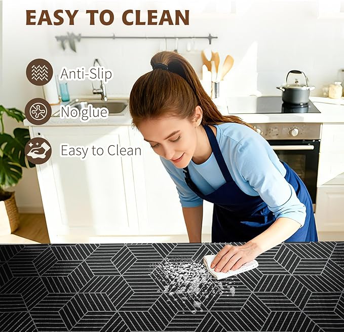 Shelf Liners for Kitchen Cabinets 12in x 20FT, Non Adhesive Cabinet Liner Strong Non-Slip Black and Silver Geometric Drawer Liner, Easy to Clean for Shelf, Cabinet with Knife and Tape Measure - Image 4