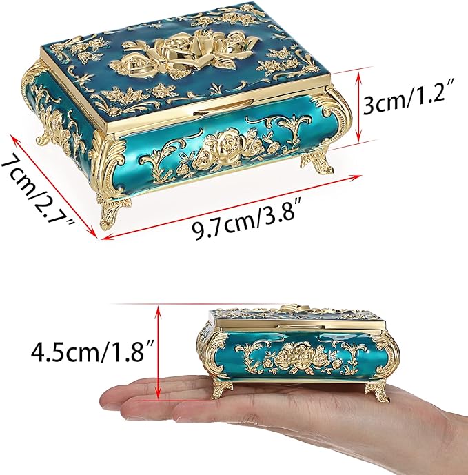 Hipiwe Vintage Metal Jewelry Box Small Treasure Chest Case Trinket Organizer Earrings Necklace Bracelet Storage Box Ring Box Holder Keepsake Box for Women - Image 4