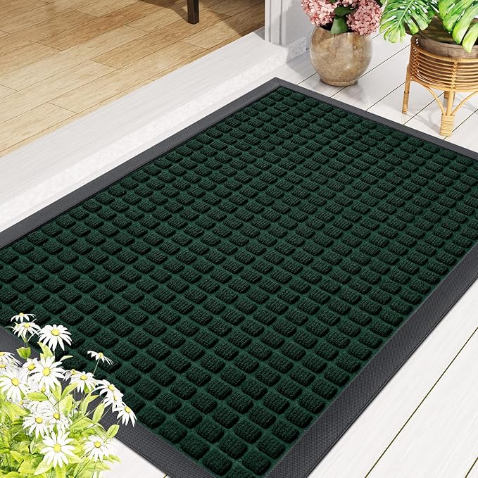 Smiry Front Door Mat Outside Entrance, Heavy Duty Natural Rubber Doormat, Non Slip, Trap Dirt and Moisture, Easy Clean, Low Profile Welcome Floor Mats for Indoor Outdoor Entry, 47x23 Inch, Black Green - Image 9