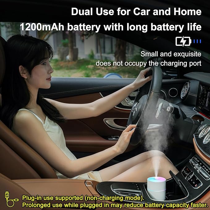 HODEMI Portable Mini Humidifier - Recharge Small Personal Desk Cold Mist Air Humidifier with Adjustable Colorful Atmosphere Light and 4/8 H Timer Sprays Modes for Car, Bedroom & Office (White) - Image 5