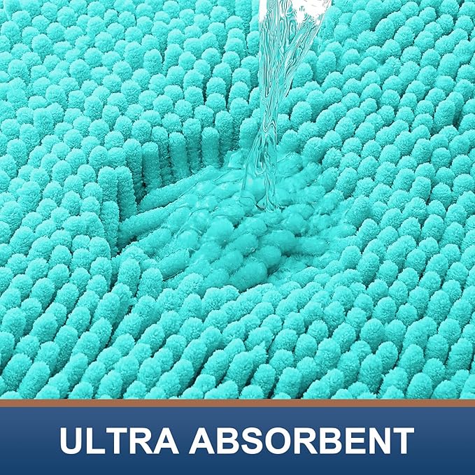 Smiry Luxury Chenille Bathroom Rugs 34x21, Extra Soft and Absorbent Shaggy Bath Mat, Machine Washable, Non-Slip Plush Carpet Runner for Tub, Shower, and Floor, Home Decor Accessories, Turquoise - Image 4