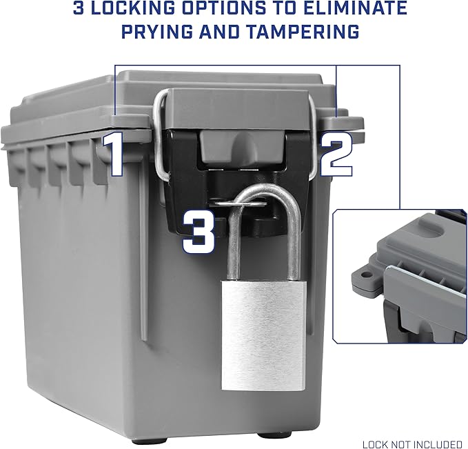 Sheffield 12792 2-Pack Ammo Storage Box, Stackable .30 Cal Field Boxes, Water and Dust Resistant, Lockable Storage Box with Handle, Secures Hunting Gear, Supplies, and Bullets, Made in USA, Gray - Image 5