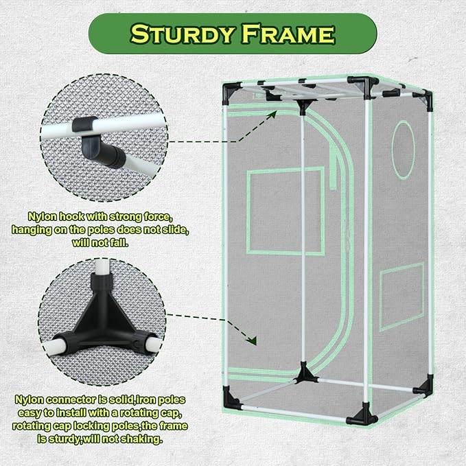 Grow Tent 24"x24"x48" 600D Mylar Hydroponic Indoor Grow Tents with Observation Window, Removable Floor Tray and Tool Bag for Indoor Plant Growing 2x2 - Image 7