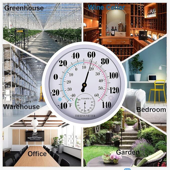 Indoor Outdoor Thermometer Hygrometer - Waterproof Hanging Wall Thermometer Decorative Outdoor Thermometer Large Numbers, No Battery Needed Outdoor Thermometers for Patio - Image 7