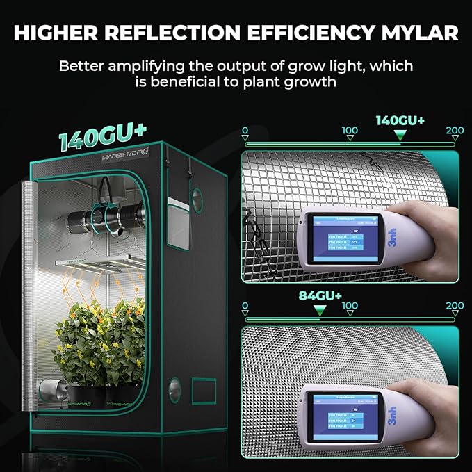 MARS HYDRO 3x3 Smart Grow Tent Kit Complete System,150W FC1500 Samsung LM301H Grow Light,App Dimming Control,1680D High Reflective Mylar,with Smart WiFi App Control Ventilation System,10 Speed Fan - Image 7