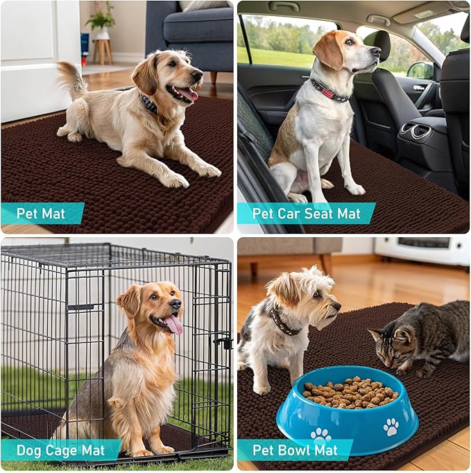 OLANLY Dog Door Mat for Muddy Paws 47x32, Absorbs Moisture and Dirt, Absorbent Non-Slip Washable Doormat, Quick Dry Chenille Mud Mat for Dogs, Entry Indoor Entryway Carpet for Inside Floor, Brown - Image 7