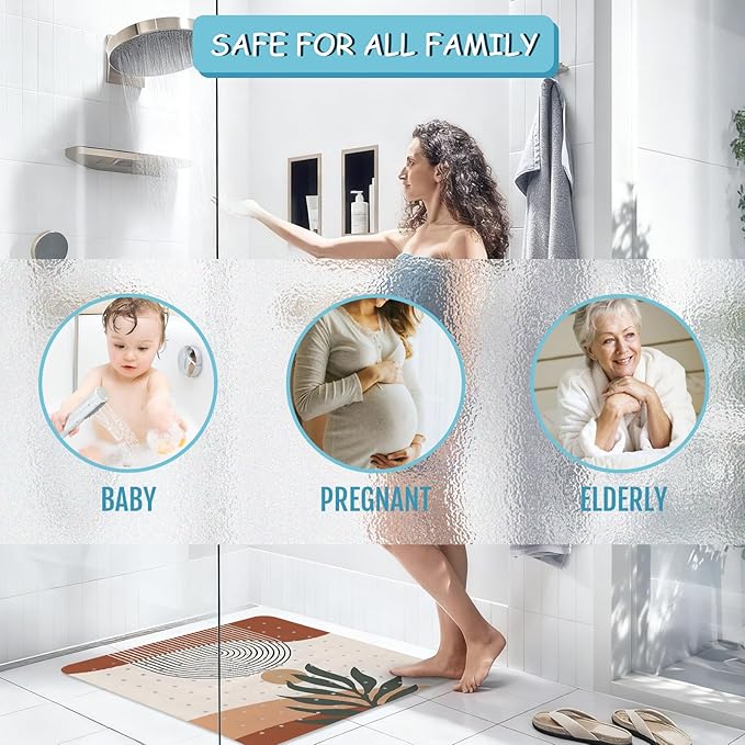 Leaves Square Anti Slip Shower Mats for Inside Shower Accessories, Boho Bath Mats for Bathroom Non Slip Shower Floor Mat Decor Rubber Bathmat with Suction and Drain Holes Machine Washable, 21″X21″ - Image 6