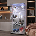 Yoluckea 4 Tiers Glass Display Cabinet with Bluetooth LED Light Strip, 2 Doors Floor Standing Curio Cabinet with Adjustable Feet and Mirror Back Panel, White Glass Bookshelf for Collections, Wood Top by Yoluckea