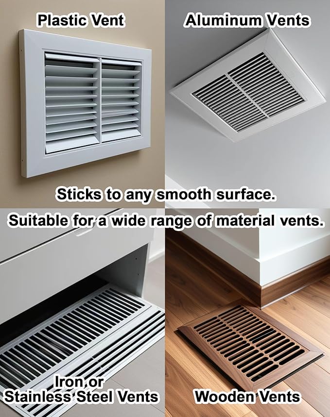4 Pack PET Vent Covers with Nano Adhesive, 12" X 12" for Floor, Wall, Ceiling Vents and Air Registers, for RV, Home, Office AC Vents, Non-Magnetic, Fits on Plastic, Wood, Iron, Aluminum Vent Covers - Image 4