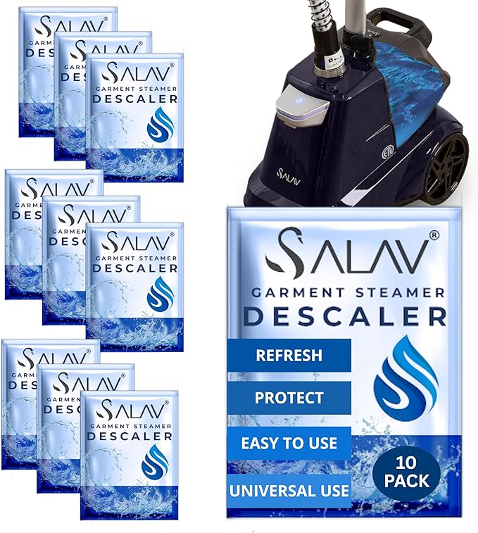 Garment Steamer Descaling Solution Decalcifier Packets for Mineral Deposits and Build-up Removal, Maintenance for Clothes, Works with all Garment Steamer Brands, Cleans Build Up, 10 packs by SALAV