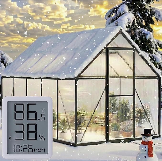 6×10FT Greenhouse for Outdoors, Walk-in Greenhouse and Winter Garden Planting, Polycarbonate Greenhouse with Electronic Thermometers, Withstands Strong Wind or Snow to Protect Vegetable or Plants by WUKHG