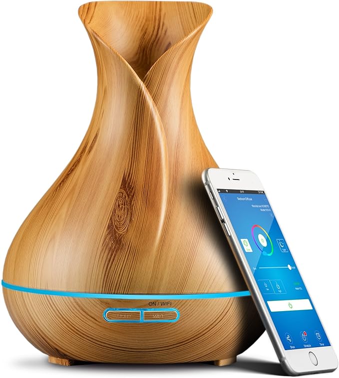 Smart WiFi Wireless Essential Oil Aromatherapy Diffuser - Works with Alexa & Google Home – Phone App & Voice Control - 400ml Ultrasonic Diffuser & Humidifier - LED & Timer Settings by PureDailyCare