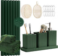 Resin Green Bathroom Set, Dark Green Bathroom Accessories Set with Shower Curtain, Bath Towel Sets, Natural Loofah Sponge, Soap Dispenser, Toothbrush Holder, Bathroom Tumbler and Tray for Bathroom by LetUsMakeHomeYourFavoriteDestination