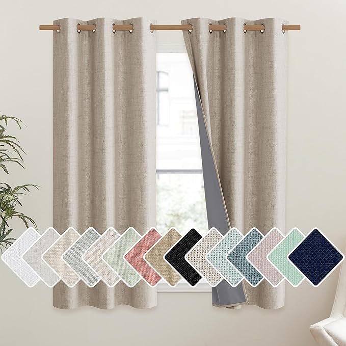 NICETOWN Oatmeal Vintage Open Linen Weave Flax Thermal Curtains, 100% Blackout Curtains 54" Long for Dining Room, Soundproof Window Treatment Drapes for Kitchen, 42" Wide Per Panel, Set of 2 by NICETOWN