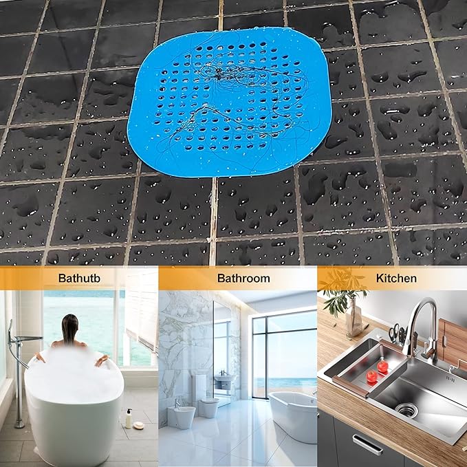 Hair Drain Catcher,Square Drain Cover for Shower Silicone Hair Stopper with Suction Cup,Easy to Install Suit for Bathroom,Bathtub,Kitchen 2 Pack (Blue) - Image 6