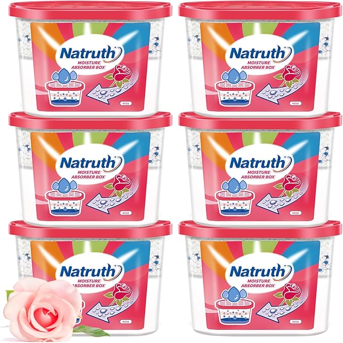 NATRUTH Moisture Absorbers Boxes (6 PACKS)，12.5 Oz With Rose Scent,Portable Closet Dehumidifier, Odor Eliminator Absorber Bucket,Humidity Absorber,Air Dehumidifier for Closet,Bathrooms, Kitchen &Boats by HOME