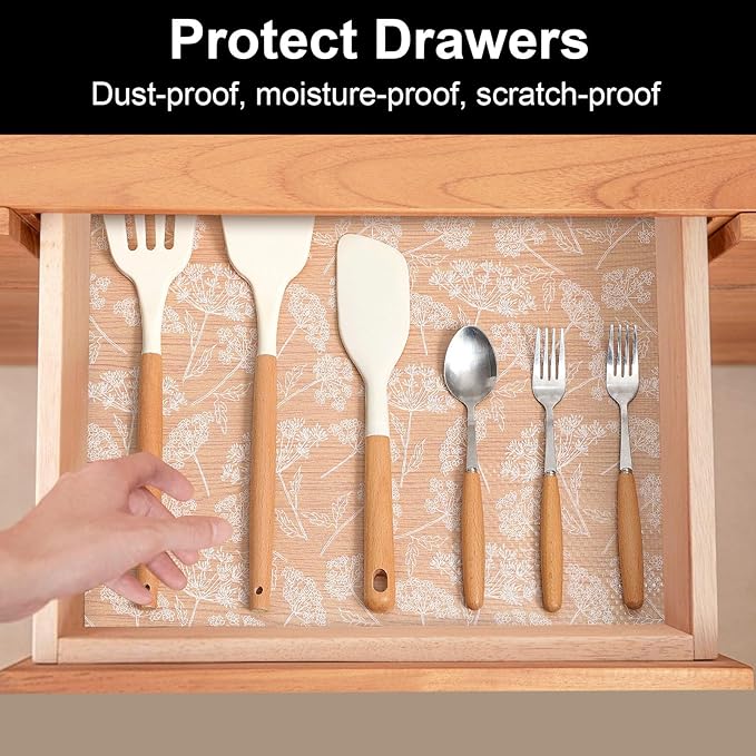 Cooyes Shelf Liners for Kitchen Cabinets, Refrigerator Liners Waterproof & Oil-Proof Kitchen Cupboard Liner Drawer Mats EVA Material Non Adhesive Fridge Liner for Shelves（23.6" W x 236" L） - Image 2