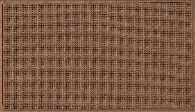 WaterHog Squares Front Door Mat Indoor Outdoor Entrance, Absorbent All-Weather Doormat with Non-Slip Rubber Backing, Dirt & Moisture Trapper, Low Profile, Easy Clean, Made in USA, 45.5"x70" Dark Brown by WaterHog