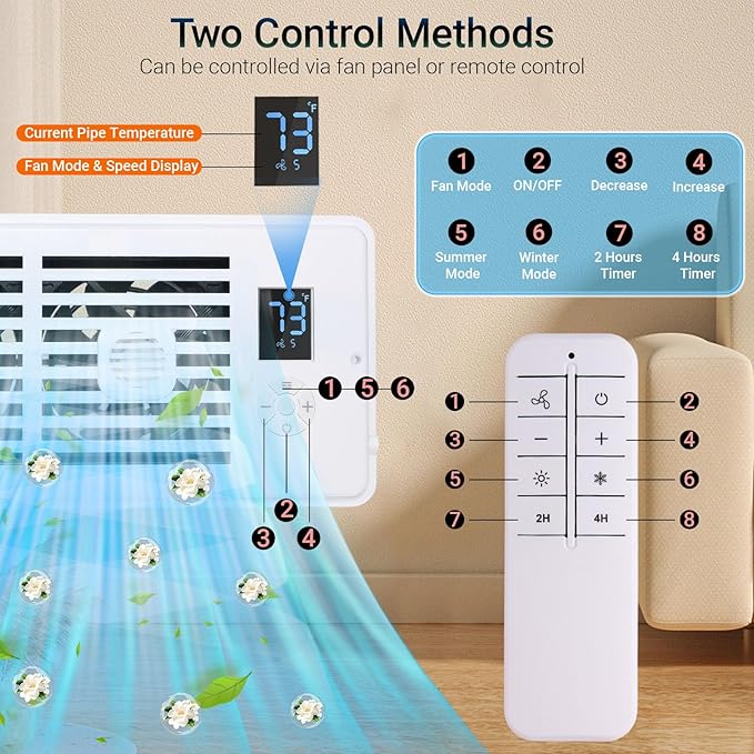 Register Booster Fan Fits 4" x 10" Register Holes, Vent Fan with DIY Scent Diffuser,Quiet 10-Speed Smart Heating Cooling AC with LCD Screen,Remote Control and Thermostat Control for Home,Wall,Floor - Image 3